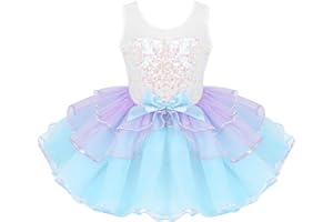 Freebily Vestito Ballerina Bambina Carnevale con Paillettes Tutu Arcobaleno Unicorno Principessa Vestito Danza Classica da Balletto Lago dei Cigni Pattinaggio Artistico