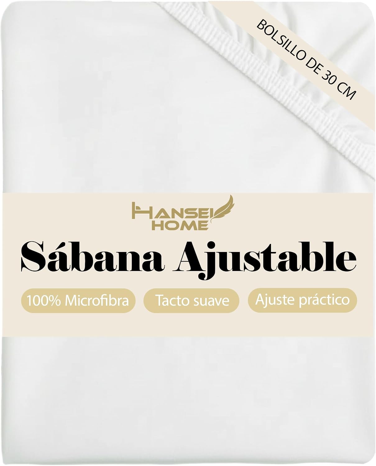 H HANSEL HOME Sábana Bajera Ajustable, Microfibra Transpirable y Suave, Altura 30 cm, Elástico 360° - Sábana Bajera 150x190/200cm – Blanco