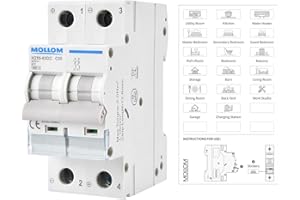 MOLLOM DC 2 Pole Miniature Circuit Breaker,400V 30A, C30 Scene Visualization Custom MCB Thermal Magnetic Trip, 6KA Breaking Capacity DC Disconnect Switch for Solar PV System