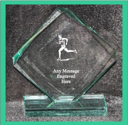 GLASS RUNNING 10CM OCTAGON AWARD TROPHY GA1062 ENGRAVED PERSONALISED