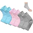 kuou 3 Pairs Gel Heel Socks, Soft Moisturizing Socks Gel Lining Infused with Essential Oils and Vitamins for Dry Hard Cracked Skin Moisturizing Day Night Care Skin (Gray Blue Pink)