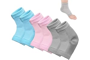 kuou 3 Pairs Gel Heel Socks, Soft Moisturizing Socks Gel Lining Infused with Essential Oils and Vitamins for Dry Hard Cracked Skin Moisturizing Day Night Care Skin (Gray Blue Pink)