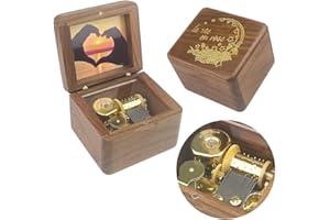 Sinzyo Drewniana pozytywka ze zdjęciem Spersonalizowany prezent urodzinowy na Boże Narodzenie Walentynki(Charakterystyczne drewniane pudełko z orzecha włoskiego, Melodia:La Vie en Rose)