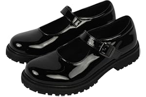 A2Z Girls Teens Black Patent Mary Jane School Shoes Smart Buckle Strap Formal College Office Footwear PU Leather Look Comfort Flats with Non-Slip Sole Womens Teens Ladies Sizes UK 13 to 7