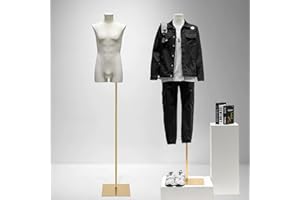 FWTXZTER Manichino Uomo, Busto Manichini Sartoriale Regolabile in Altezza (160-240cm), Abbigliamento Maschile Mezzo Mannequin Sartoeia Appendiabiti Magliette per la Presentazione di Indumenti