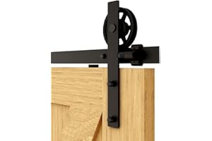 BONIKLUBA Rail Porte Coulissante 153cm Kit Roulette Suspendue Systeme Noir pour 1 Porte Coulissante Interieur 76cm Large, Milieu Roue I-forme