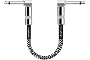 Urbanphonics Guitar Patch Cable | 6.35mm Jack Pro Grade Noiseless | 23 cms Pedalboard Cord Lead | Right Angle Male to Male | for Guitar, Bass and Effects Pedals | 1 Pack Black & White Braided Tweed