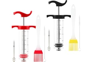 Meat Injector Syringe, 2 Pack Plastic Turkey Injection Syringe, Flavor Marinade Injector with Basting Brush for Christmas Thanksgiving Turkey, Beef, Meat, Brisket, BBQ Grill by ZITSMS