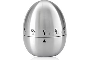 ALGUIRNEX Kitchen Timer Mechanical Stainless Steel Egg Shaped, Quiet/Alert Dual Modes, 60 Minutes Countdown Timer for Cooking Baking Shower Classroom Study Toothbrush, Durable Waterproof