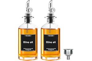 Mamiddle Essig und Ölflaschen Set mit Edelstahl Ausgießer Trichter und Aufkleber Ölspender Oil Dispenser Olivenöl Flasche für Küche und BBQ (350ml, Silber)