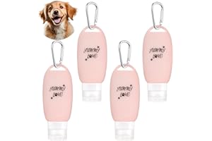 CHCAES 4 Stück 90ml Futtertube zum Befüllen Hund Futtertube Hund Befüllbar mit Karabiner Nassfutter Abfüllflaschen Silikon Reiseflaschen Zubehör für Hundetraining als Belohnung Rosa