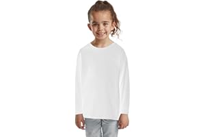 HiFEN® Kids Plain Basic Long Sleeve Round Neck Cotton T-Shirt Stretchy & Comfortable PE School Tee Top Age 3 to 15 Years