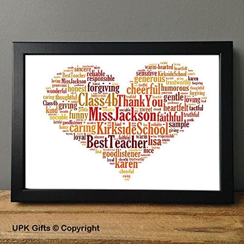 Personalised UPK Gifts Print Gift Word Art with FRAME Valentines Day Teacher, Mothers Day Mum, Bridesmaid, Wedding, Engagement, Best Friend, Wife Mum Valentine Valentine's Day