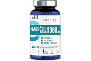 Magnésium bisglycinate GRANIONS, complément alimentaire énergie, magnesium bisglycinate 360mg avec Vitamine B6, anti stress et fatigue, énergie, made in France, 60 comprimés