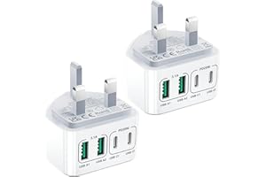 SUIWEL 2-Pack USB C Plug Fast Charge, 40W 4-Port USBC Plug UK Multi Wall Charger Head Dual PD Power Adapter +QC Multiport Type C Fast Charging Plug for iPhone 17 16 15 14 13 12 11 Pro Max Plus, Samsung, iPad