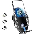 ROKEA Wireless Charger for Car, 15W Qi Fast Charging Wireless Car Charger, Compatible with Magsafe Car Charger, for iPhone & Andriod Phones, Car Air Vent Dashboard Phone Holder Mount, Black