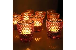 Vohocandle Amber Votive Candle Holders Set of 12, Vintage Tealight Holder Bulk with Gold Rim for Home Decor, Wedding Party, Glass Tea Light Candle Holders Birthday Gifts for Women(5.5cmL*4.5cmW*6cmH)