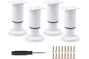 TERDEY Furniture Adjustable Legs, Metal Bed Support Leg Central Slat Frame Couch Replacement Support Leg Part Heavy Duty Furniture Foot with Screwdriver for Cabinet/Dresser/Table/Sofa 8-12cm (White 4 Pcs)