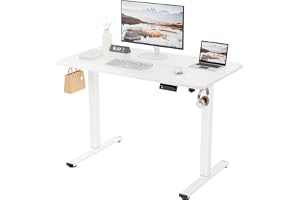ERGOMAKER Höjdjusterbart Skrivbord med 2 Minnesfunktioner 110x60cm Vit | Elhöj- och sänkbart skrivbord, Sit-Stand 73-118cm, Robust stålram, Smart panel, Lamellskiva, 2 Krokar, Hemmakontor & Gaming
