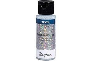 Rayher 38465606 Peinture textile métallique & paillettes, argent, 1 pce., 59ml, sol. aqueuse, permanente, lavable, tissus, vêtements, anniversaire, jubilé