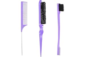 VINEEN Zuofan Touping Comb, Handle Comb, 3 Pieces Comb Bristle Hair Brush Comb Double Edges Brush Hair Brush Set, Hair Comb with Handle for Hair Styling Salon (Purple)
