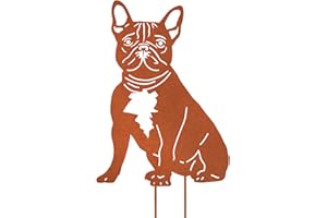 VerLuky Französische Bulldogge Gartenstecker Rost,Roststecker Metall Hund für Draußen,Gartendeko Hund,Rost Deko für Garten