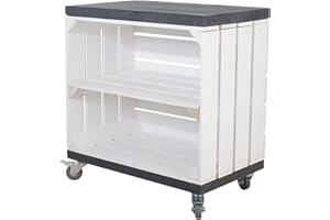 Vintage Möbel 24 GmbH Regal aus Holz auf Rollen, 53x50x30cm - Obstkisten/Weinkisten & Bohlenmöbel (Weiß/Schwarz)