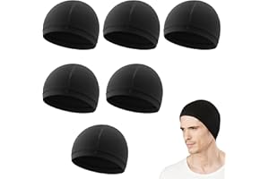 NOENAENI 6PCS Wave Cap for Men and Women Breathable Short Black Durag Silk Soft Satin Lined Skull Caps Elastic Band Durags for 360 540 720 Waves Ideal Skull Cap for Sleeping Shower and Hair Compression