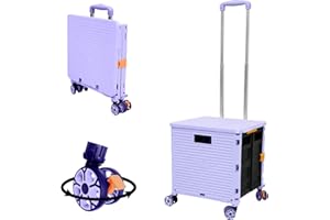CROSS ZEBRA Carrito de Compras Plegable, 54L/45KG Carro de Utilidad Duradero Portátil Multifuncional de Gran Capacidad con asa Telescópica y 4 Ruedas Giratorias Desmontables para Compras y Transporte, Púrpura