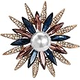 Mamfous Austrain Crystal Geometry Flower Brooch Pins with Simulated Pearl Bouquet Jewelry Accessories for Women, Austrian crystal, Pearl, Rhinestone