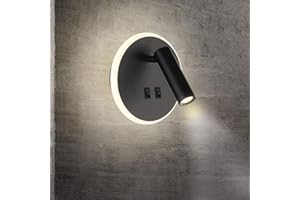 TWSXTE Applique da comodino orientabile Lampada da Parete camera da letto Faretto da camera da letto luce per la lettura 3000K (3W + 9W)