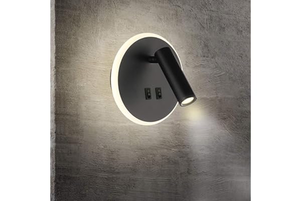 TWSXTE Feux de chevet LED Lampe murale hotel intérieur Lumières mural lit Lampe murale couloir avec interrupteur Noir 3W + 9W (Rond)