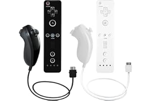 AUFGLO Wii Remote Controller and Nunchuck Controllers compatible with Wii/Wii U, including silicone case and wrist strap(black+white)