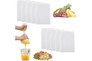 Guyode 10 Bolsas de Leche de Nueces Reutilizables de Malla de Nailon, Colador de Tela de Leche de Nueces, Filtros de Malla Fina Malla 200, Bolsa de Filtro con Cordón para Colar Almendras