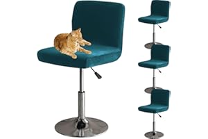 HOMECOVER Coprisedia Da Bar Con Schienale, Elastico Velluto Tessuto Copriseduta Per Sgabelli Da Bar Rimovibili Schienale Basso Girevole Coprisedie-turchese-4 pezzi