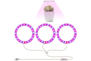 Anloximt 3 Cabeza Lámpara LED Cultivo, Cultivo Plantas, Lámpara Cultivo USB, Lámpara Halo Cultivo, LED para Cultivar Espectro Completo, 5 Niveles Regulables, para Plantas Pequeñas
