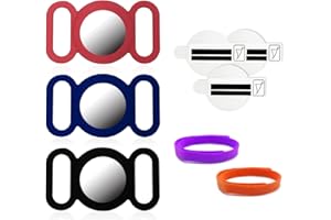 BEIIEB 3 Pieces of Tracker Silicone Cover (Black Red and Blue) and 3 Protective Films and 2 Collars, Safety Anti-Lost, Pet Collar Tracker Cover