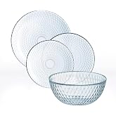 Luminarc Pampille 19-Piece Glass Dinnerware Set for 6 People | Transparent, round, glossy finish, stackable, made in France,