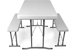 MaxxGarden Table de Pique-Nique, Ensemble de Jardin - 2X Banc de Jardin Blanc et Table Pliante - Camping - 105x62 cm
