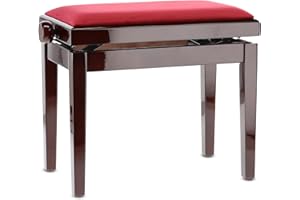 GEWA Banco de Piano Deluxe, Madera Maciza, Ajustable en Altura, Caoba Brillante
