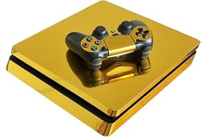 Morbuy PS4 Slim Skin Vinyl Autocollant Decal Sticker pour Playstation 4 Slim Console + 2 Dualshock Manette Set (Gold Glossy)