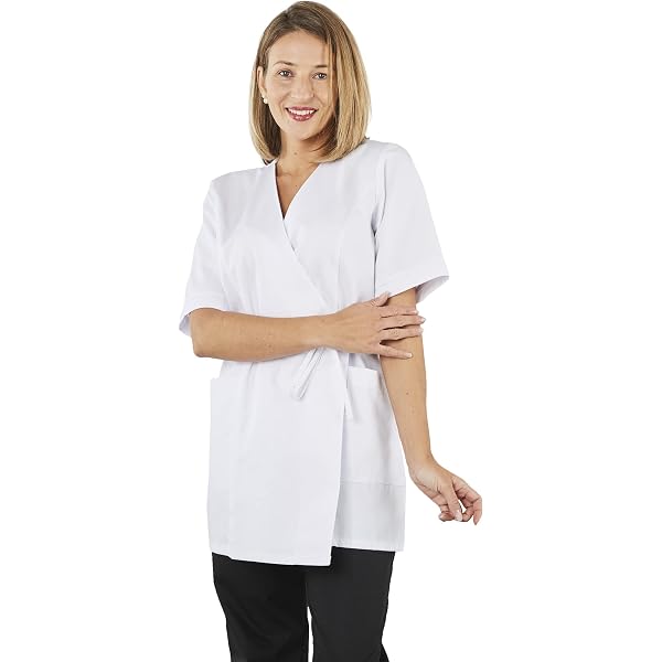 Blouse Médicale Femme Hurry Jump – Tunique Manches Courtes, 3 Poches, Sergé 210g, Blanc, Pressions Inox