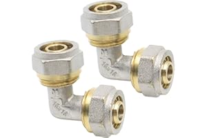 lyualma 2 Pièces Raccord à vis à 90°de Serrage en Laiton Tube Composite Compression Fit avec Coude 16 x 2 mm pour Tuyaux Composites Multicouches en Aluminium et Plastique