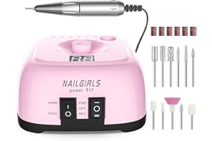 NAILGIRLS Electric Nail Drill, 11 in 1 Nail Drill Set Electric Nail Files Professional 35000RPM Acrylic Nails Gel Nails for Home and Salon Use, Pink