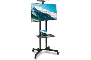 SKY-TOUCH Mobile TV Stand Rolling TV Cart for 32-65 Inch,Height Adjustable Floor TV Stand,Lockable Wheels&Removable Shelf for LCD LED 4K Flat Curved TV,110 lbs,Max VESA 600x400mm,180x76x56cm,Black
