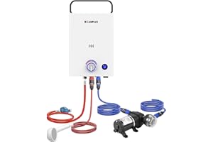 CAMPLUX 10 Litres Chauffe-Eau à Gaz avec Pompe F10 Pro-DE, pour Douche Extérieure, Camping, Caravaning, LPG, 50mbar, Poignée Réglable, First Série
