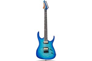Leo Jaymz Electric Guitar Monsoon Series - Reverse Headstock, Mahogany Body,Roasted Maple Neck,Rosewood Fretboard,Locking Tuners,Rounded End Frets,AlnicoV Pickups,Fixed Hardtail Bridge (Blue Ocean)