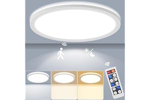 LEZOE LED Deckenleuchte mit Bewegungsmelder Dimmbar, 24W 2400LM Radar Sesor Deckenlampe Dimmbar, 3000K/4000K/6500K IP54 Sensorlampe Für Badezimmer, Garage, Treppen, Keller, Flur, Balkon, Diele 30cm