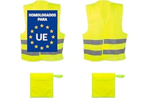 Deliex delicias de Extremadura Pack 2 Chalecos Reflectantes Amarillos Homologados y 2 Fundas - Talla única - Chaleco homologado DGT - Certificado ISO