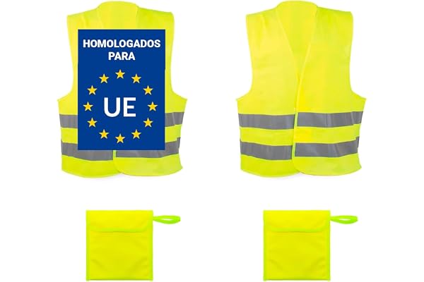 Deliex delicias de Extremadura Pack 2 Chalecos Reflectantes Amarillos Homologados y 2 Fundas - Talla única - Chaleco homologado DGT - Certificado ISO